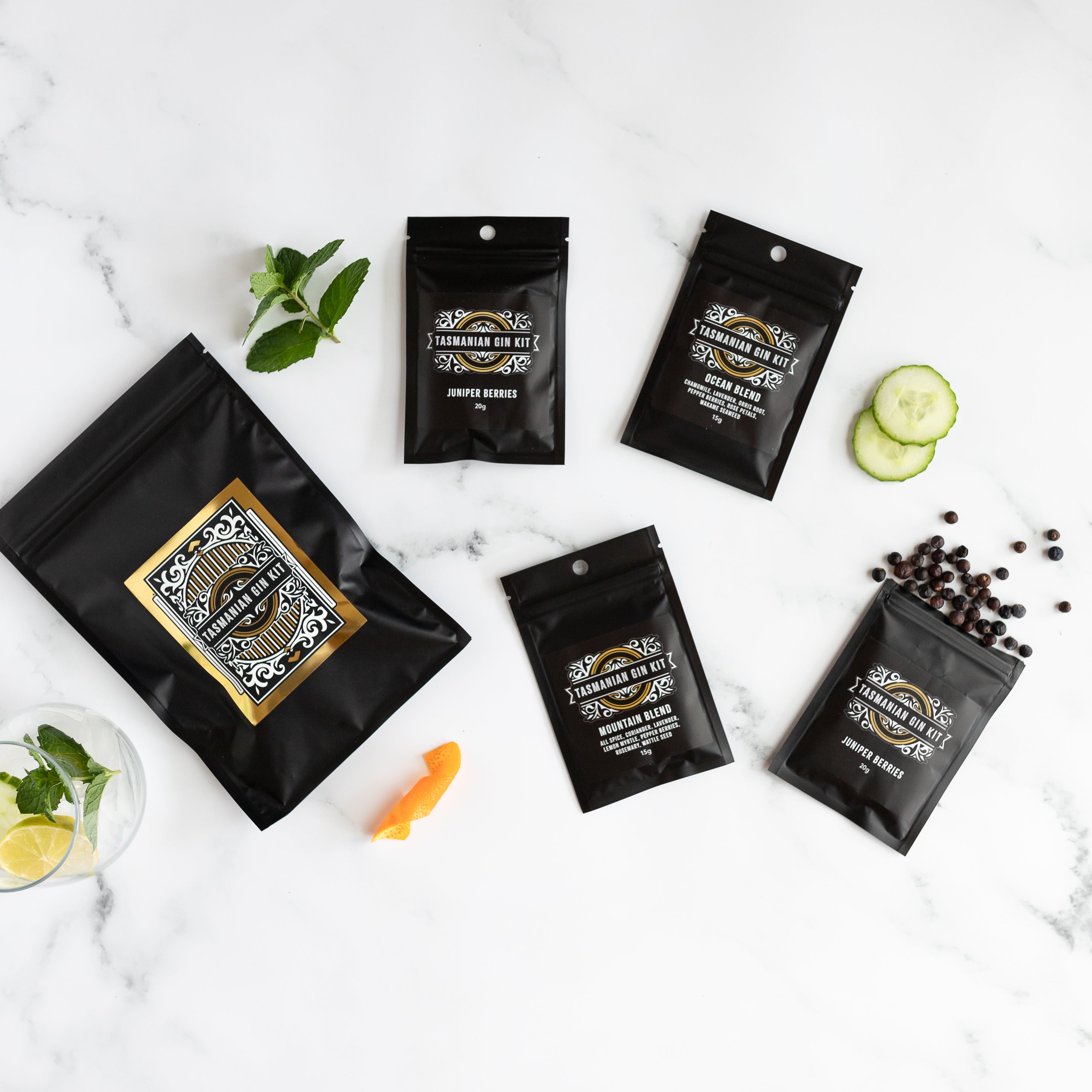 Gin Making Refill Kit with 2 Botanical Blends and Juniper Berries Tasmanian Gin Kit